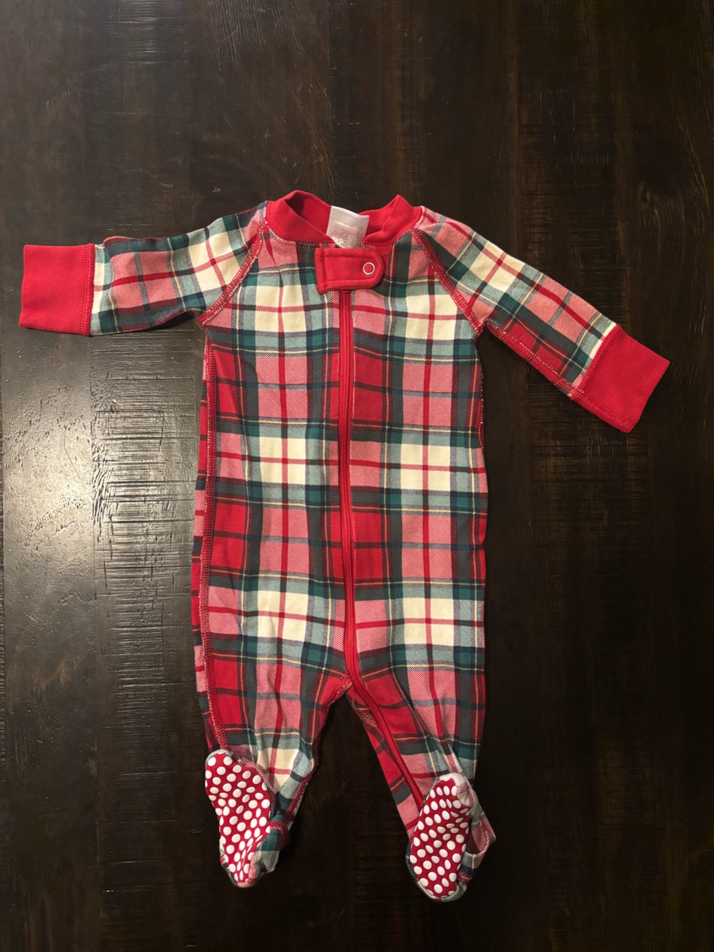 Hanna Andersson Holiday Red Plaid Footed One-Piece Pajamas